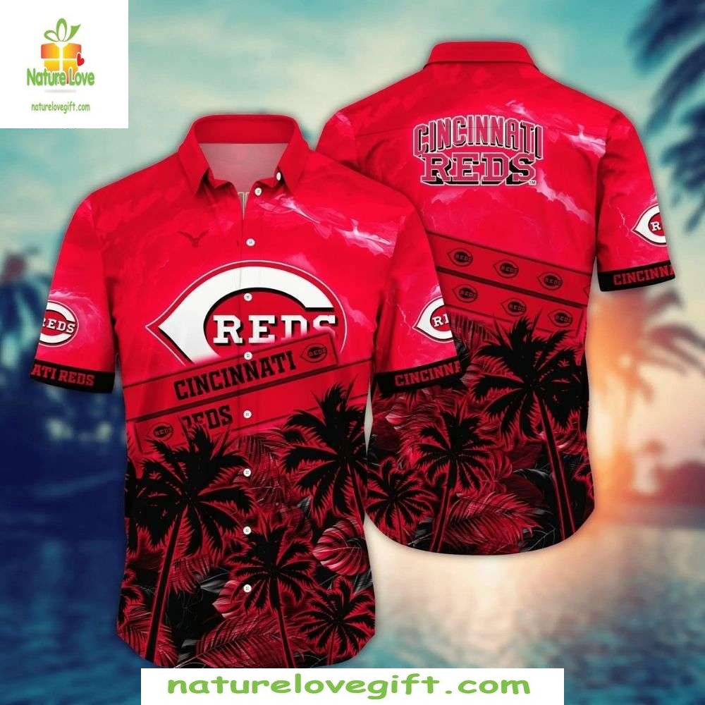 Cincinnati Reds Hawaiian Shirt Sunset Palms Tropical Baseball Apparel