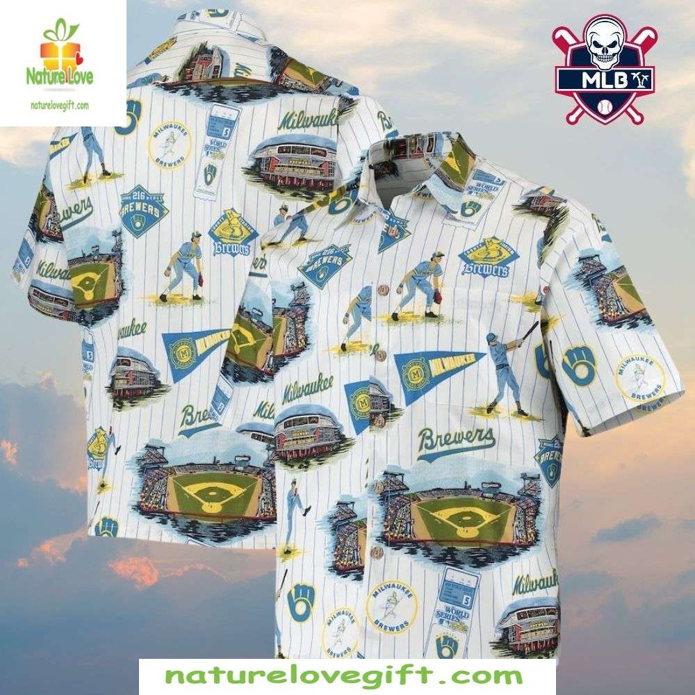 MLB Milwaukee Brewers Hawaiian Shirt Tropical Stadium Design Baseball Apparel