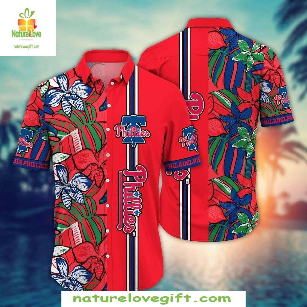 Philadelphia Phillies Hawaiian Shirt Red Botanical Bliss Baseball Apparel