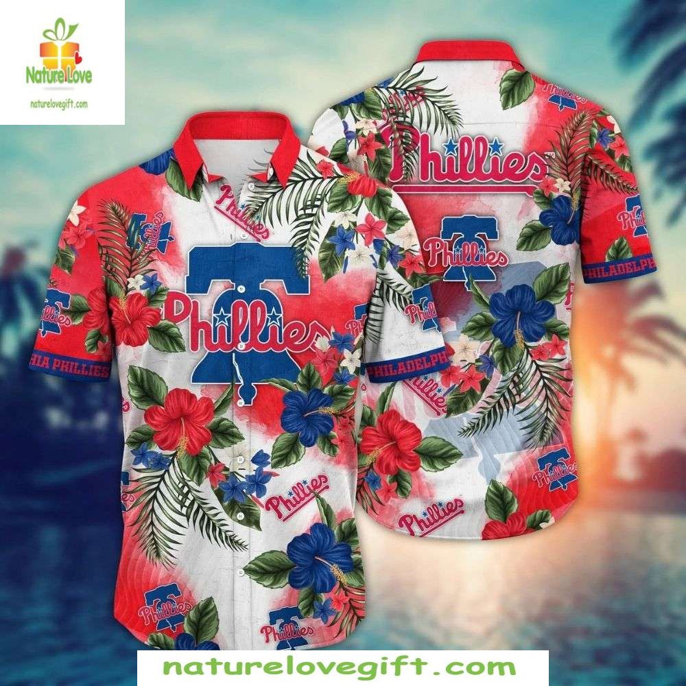 Philadelphia Phillies Hawaiian Shirt Red Patriotic Floral Baseball Apparel