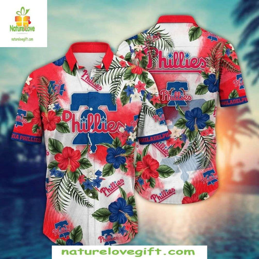 Philadelphia Phillies Hawaiian Shirt Red Patriotic Floral Baseball Apparel