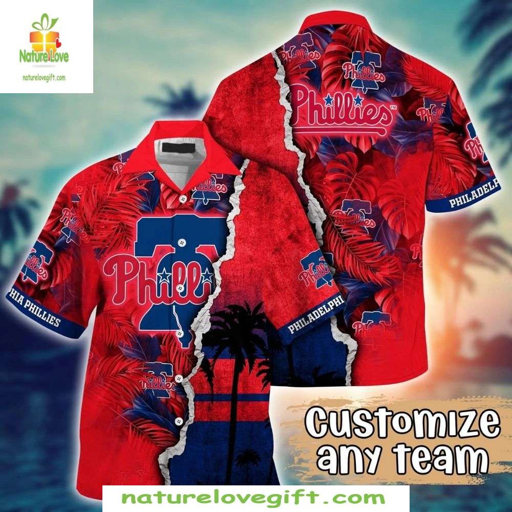 Philadelphia Phillies Hawaiian Shirt Sunset Palms Red Horizon Baseball Apparel