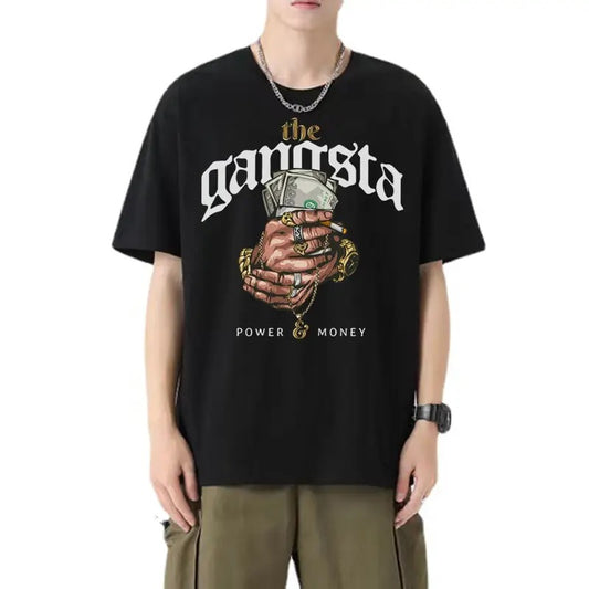 MR.COTTON POWER MONEY Design Original Basic Street Oversize Pro club Shirt Cotton Premium T-shirt For Men Menswear Top Streetwear Casual Graphics Short Sleeve Royal Blue Round Neck Lingerie Crewneck Slogan Tees Embroidered Prints Tshirt