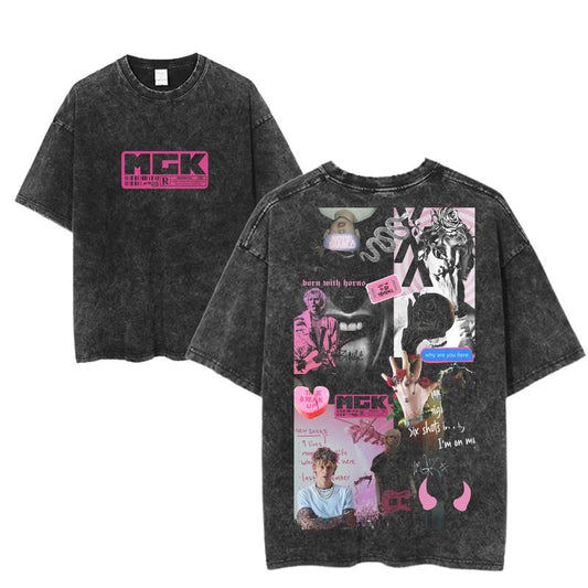 Machine Gun Kelly Collage Graphic Tee, MGK Lyric Quotes T-Shirt, Born With Horns Aesthetic Shirt, Vintage Rock Merch, Unisex Edgy Music Top