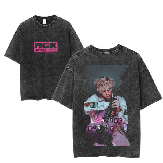 Machine Gun Kelly Graphic Tee MGK Pink Guitar Shirt Emo Pop Punk Rock T-Shirt Vintage Rock Aesthetic Tee Unisex Music Fan Streetwear Casual Style