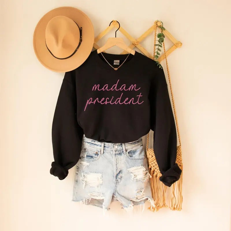 Madam President Sweatshirt, Democrat Rally Sweater, Support Kamala Harris Gift, First Female President Crewneck T-Shirts,...