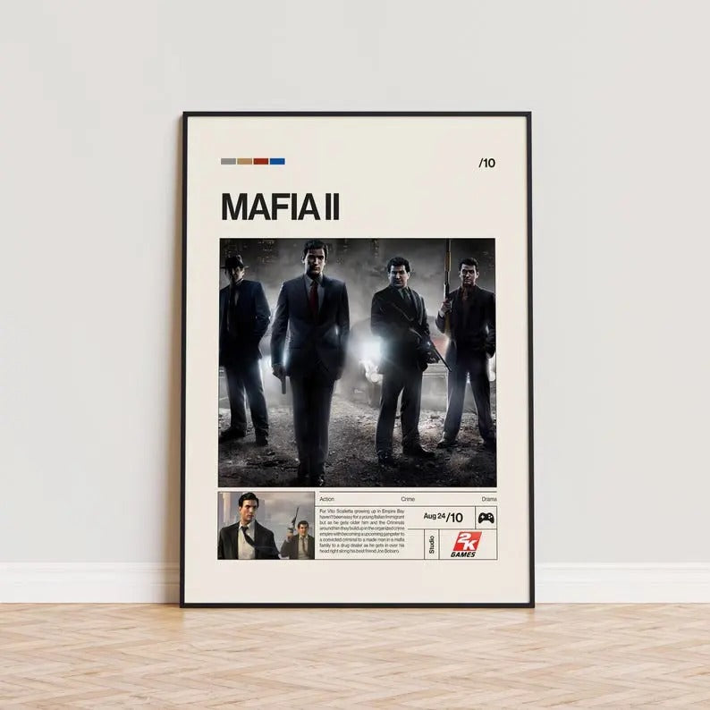 Mafia 2 Poster, Video Game Poster, Minimalist Game Print, Gaming Room Poster, Gamer Gift, Gaming Print Poster, Gaming Wall Art