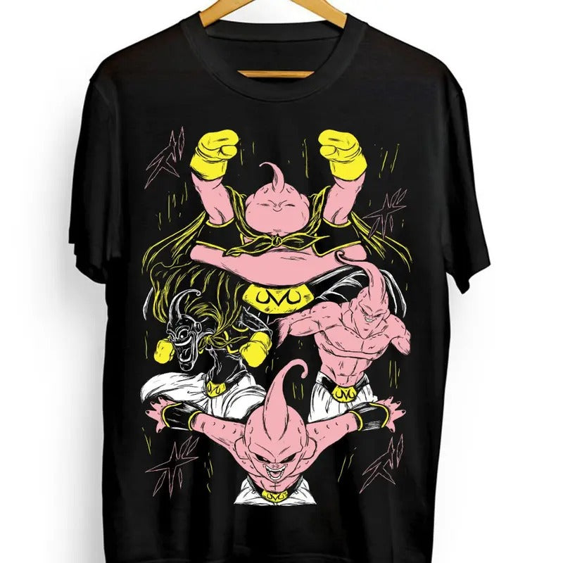 Majin Buu Dragon Ball T-Shirt DBZ,Vegeta Saiyan Piccolo Goku Anime Black Shirt
