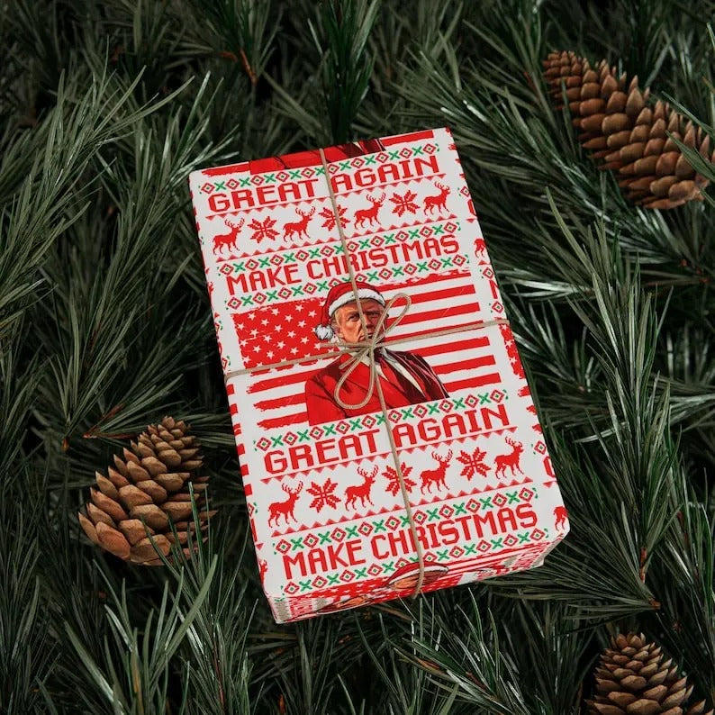 Make Christmas Great Again, Trump Wrapping Paper, Trump Christmas Gift Wrap, Pro Trump 2024, Santa Trump Christmas,...