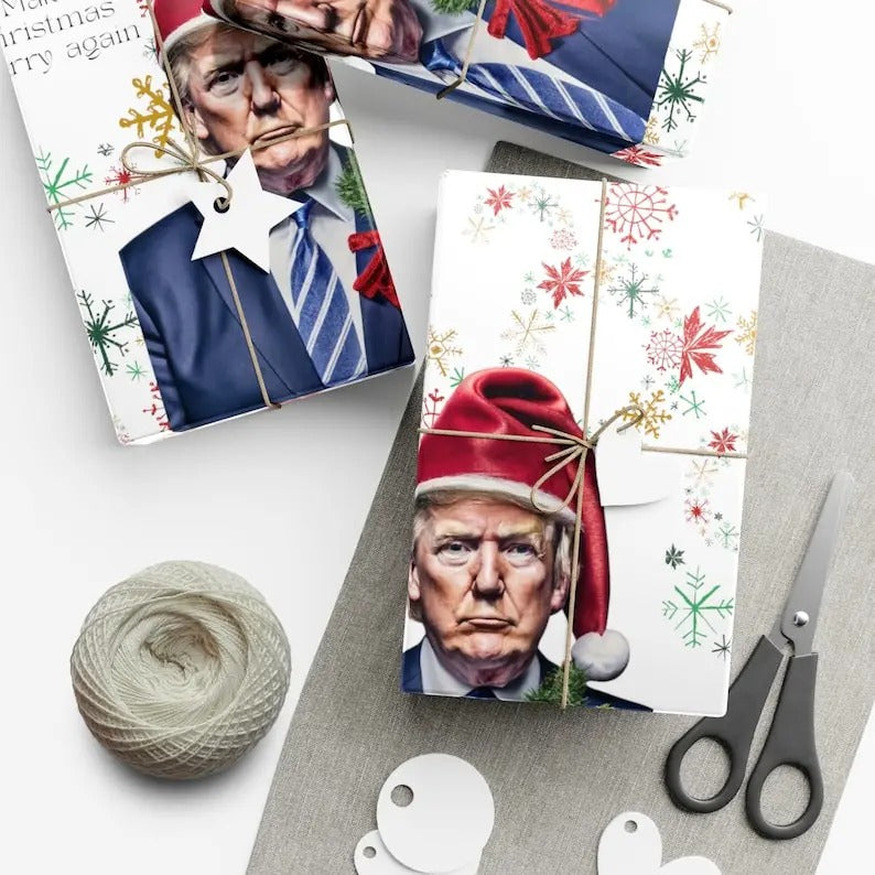 Make Christmas Merry Again with Donald Trump Wrapping Paper - Ideal for Holiday Gift-Giving, Great for Republican Party...