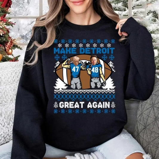 Make Detroit Football Great Again Ugly Christmas Sweatshirt T-Shirts, Hoodie | InkThreadWorks.com