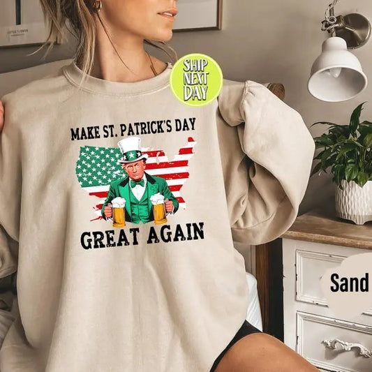 Make St Patrick's Day Great Again USA Map Sweatshirt, America Flag, Trump St Patrick's Shirt, Trump Shamrock Shirt,...
