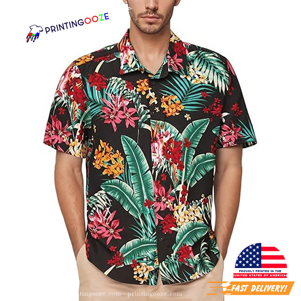 Male Tropical Floral Summer Pullover Party Holiday Hawaiian Shirt No.1