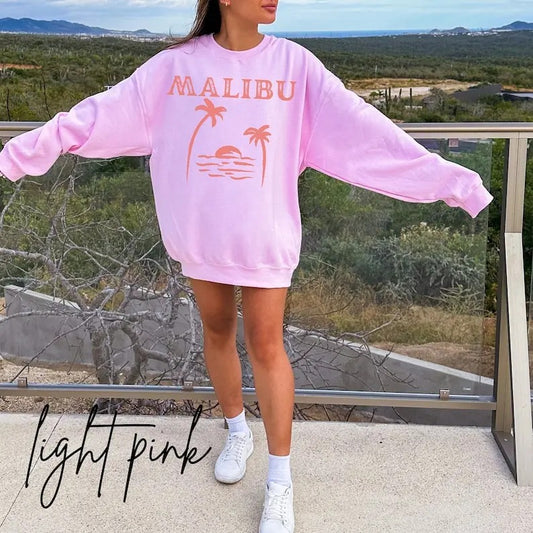Malibu Sweatshirt Preppy Sweatshirt Aesthetic California Crewneck Retro Y2K Sweater Malibu Beach Sweatshirt VSCO Clothes...