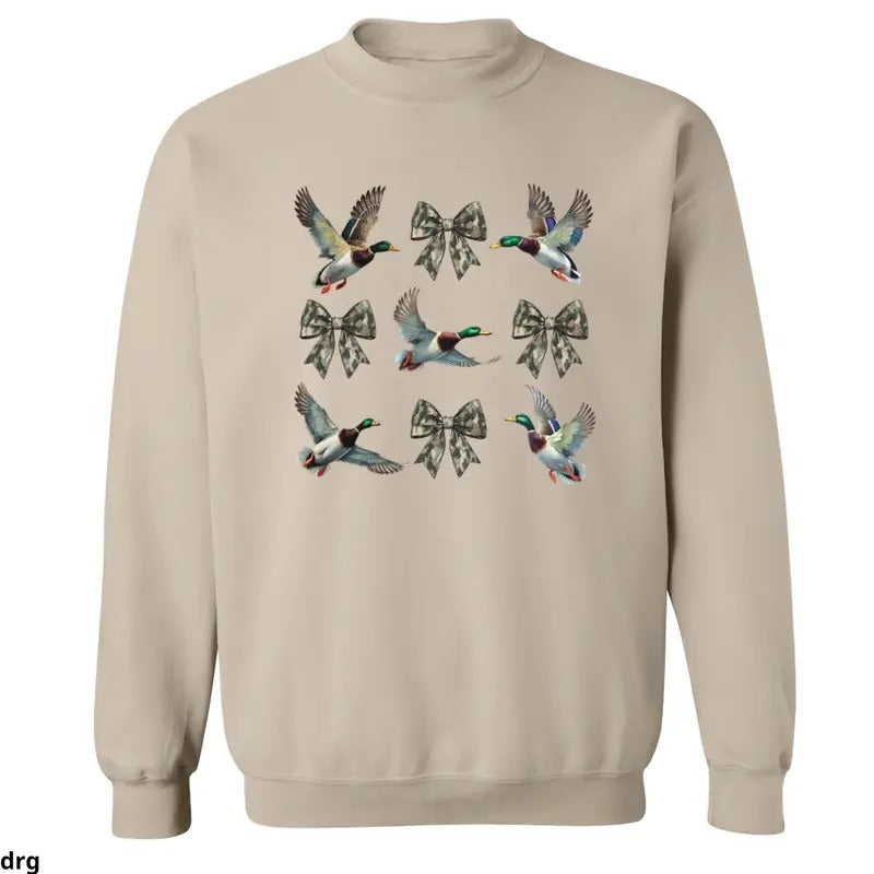 Mallard Duck and Camo Bow Crewneck Sweatshirt, Hoodie Stylish Hunting-Themed Apparel for Duck Hunting Enthusiasts,...