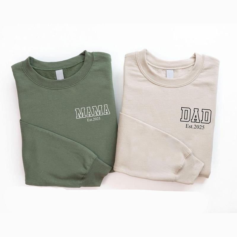 Mama And Dad Est Sweatshirt, Custom Mama Dad Est Crewneck, New Mom Dad Sweatshirts, Parents To Be Gifts,New Parents Gift...