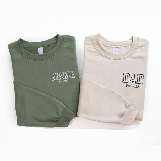 Mama And Dad Est Sweatshirt, Custom Mama Dad Est Crewneck, New Mom Dad Sweatshirts, Parents To Be Gifts,New Parents Gift...