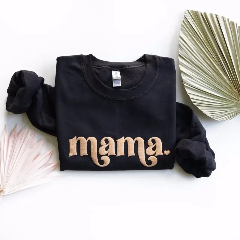 Mama Black Sweatshirt Puff Vinyl Cotton Outfit T-Shirts, Hoodie | InkThreadWorks.com