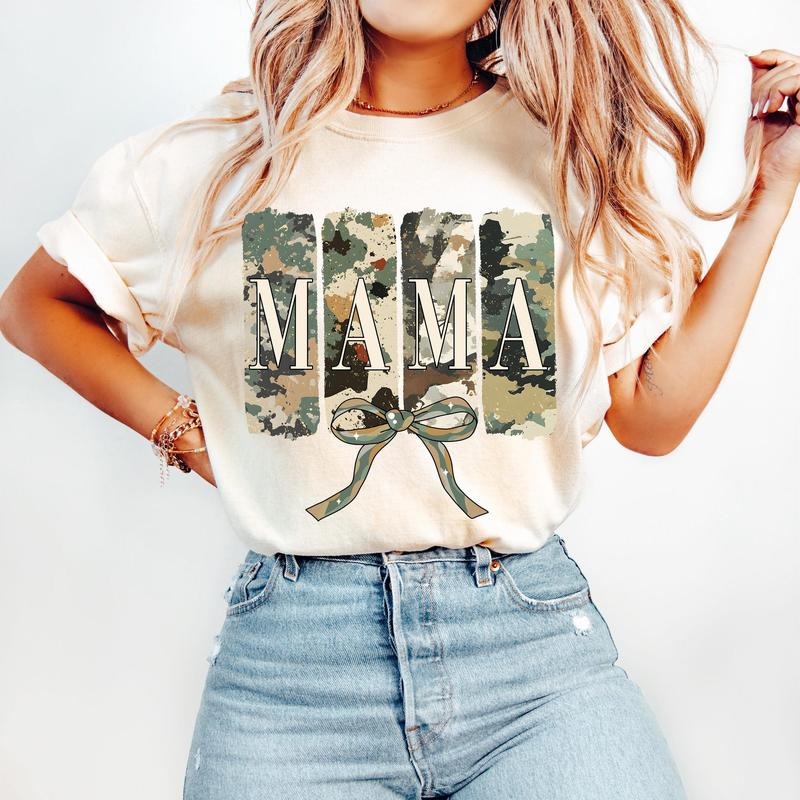 Mama Camo Camouflage T-Shirt, Mama Coquette T-Shirt, Mama T-Shirt, Mama Varsity T-Shirt, Mothers Day T-Shirt, Mama Bow...