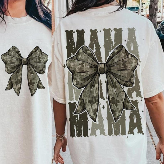Mama Camo Coquette Bow Shirt, Old School Camo Shirt, Girls Camo Bow Shirt Shirt, Retro Hunting Sublimation, Coquette Bow...
