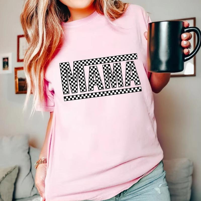 Mama Checkered Tee Casual Graphic T Shirt
