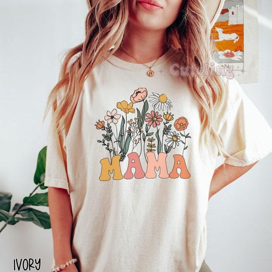 Mama Comfort Colors Shirt, Wildflowers, Retro Mom TShirt, Mother's Day Gift, Flower Shirts for Women, Floral New Mom Gift...