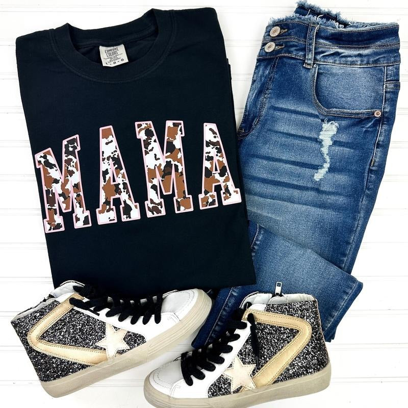 Mama Cow Print Comfort Colors T-Shirt Hoodie, Sweatshirt | InkThreadWorks.com