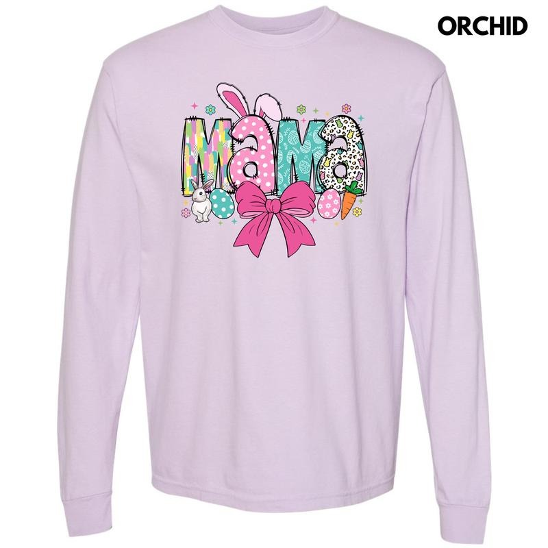 Mama Easter Coquette Long Sleeve Comfort Colors T-Shirt Hoodie, Sweatshirt | InkThreadWorks.com