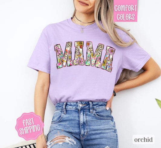 Mama Floral Shirt Comfort Colors, Mother's Day Gift for Mom, Mama Varsity Floral Letters Shirt, Cute Mom Shirt, Oversized...
