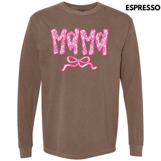 Mama Patterned Coquette Long Sleeve Comfort Colors T-Shirt Hoodie, Sweatshirt | InkThreadWorks.com