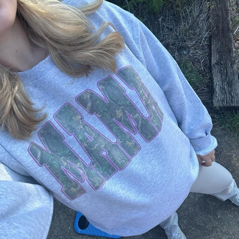 Mama Pink Camo Oversized Print Crewneck Sweatshirt T-Shirts, Hoodie | InkThreadWorks.com