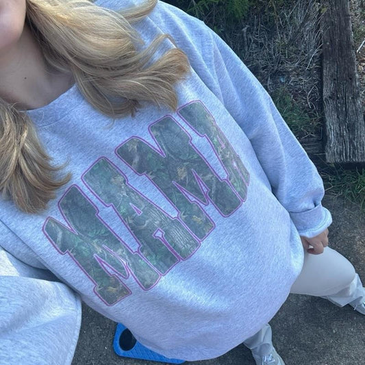 Mama Pink Camo Oversized Print Crewneck Sweatshirt T-Shirts, Hoodie | InkThreadWorks.com