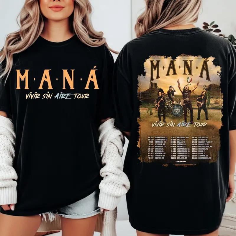 Mana Tour 2025 T Shirt, Mana Vivir Sin Aire Tour 2025 T Shirt, Latin Rock Band Concert Tee, Unisex Short Sleeve Tee