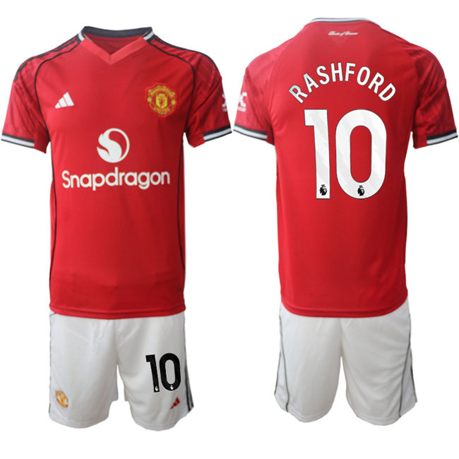 Manchester United #10 Marcus Rashford 2025 26 Red Home Soccer Jersey Suit