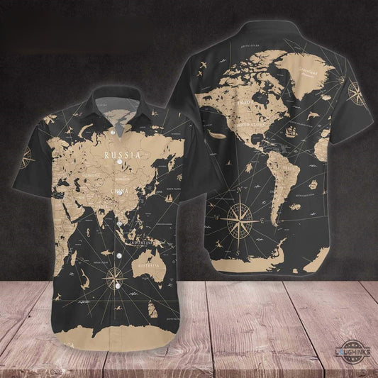 Map Of The World Shirt World Map Hawaiian Shirt And Shorts World Map Button Up Shirts Gift For The Guy Whos Going Places Travellers Vintage Aloha Beach Shirt