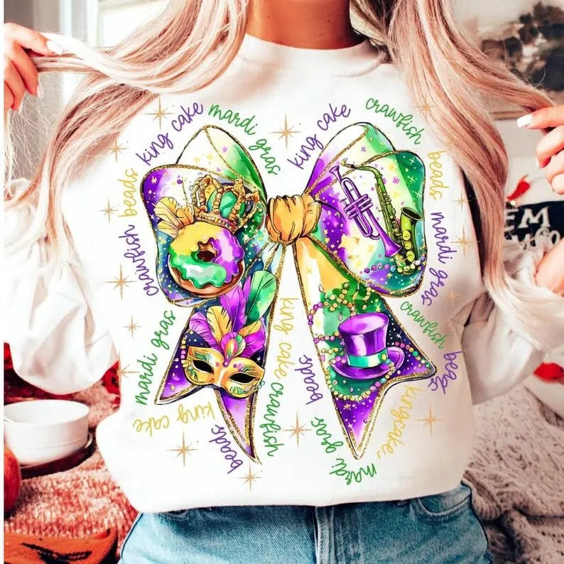 Mardi Gras Coquette Sweatshirt, Mardi Gras Vibes Sweatshirt, Mardi Gras Sweatshirt T-Shirts, Hoodie | InkThreadWorks.com
