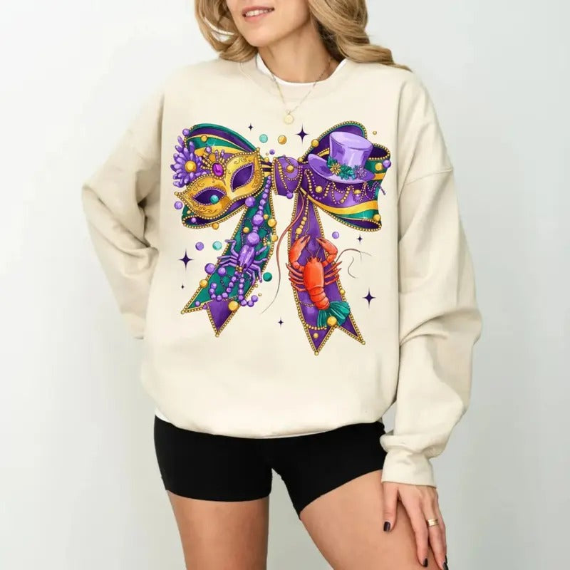 Mardi Gras Coquette Tshirt Sweatshirt Hoodie, Fat Tuesday Shirt, Louisiana Sweatshirt, Fleur De Lis, Unisex Sweater...