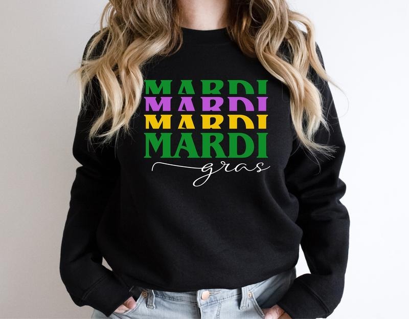 Mardi Gras Sweatshirt, Matching Carnival Hoodies, Mardi Gras Gift Sweatshirt Women, Carnival Lover Long Sleeve. T-Shirts