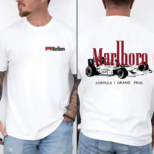 Marlboro Formula 1 Grand Prix Shirt Retro Casual R2, Sarcastic Graphic Tee, Unisex Classic Cotton Tee with a Two-Sided Graphic Print in All Sizes, For Him, For Her