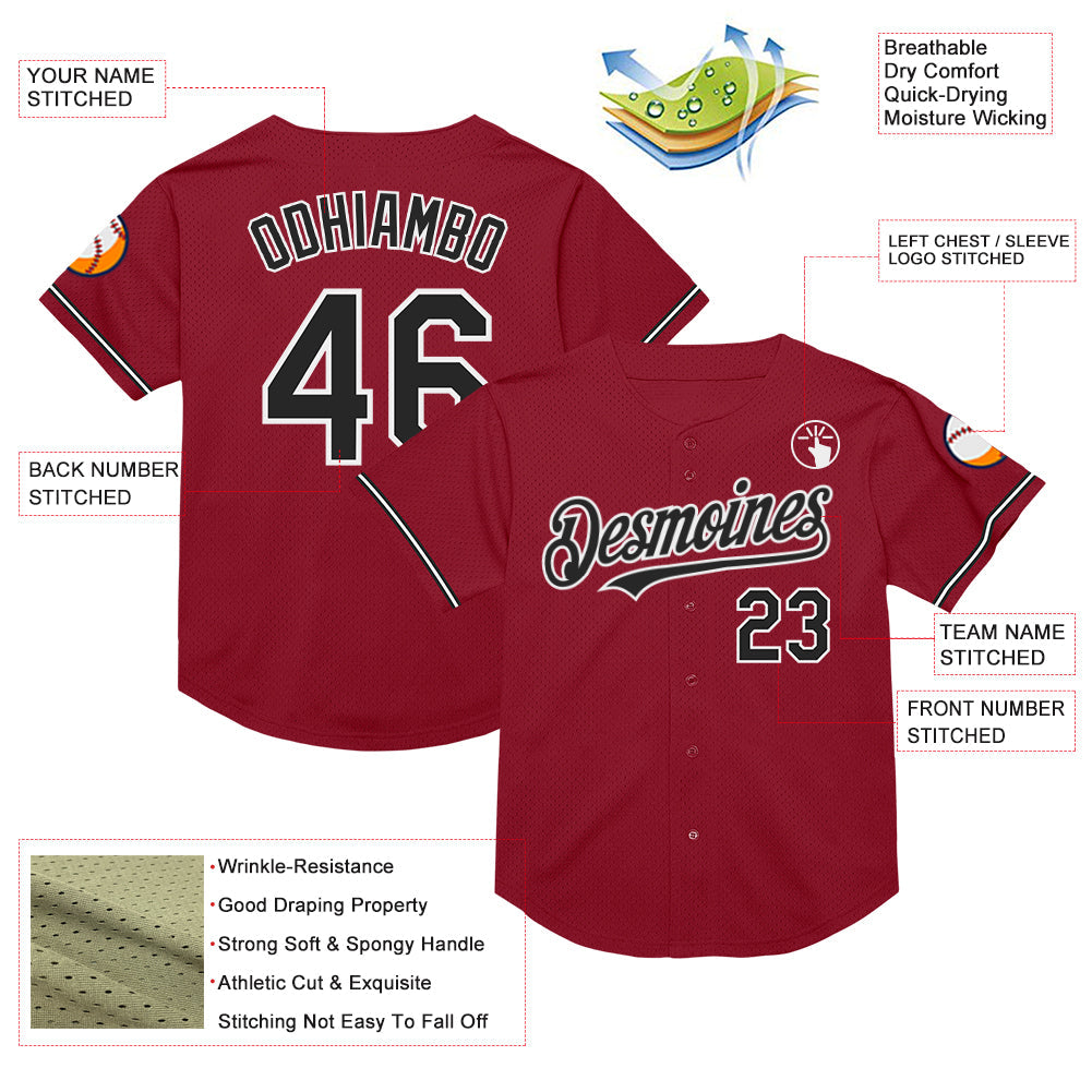 Custom Maroon Black-White Mesh Authentic Throwback Baseball Jersey