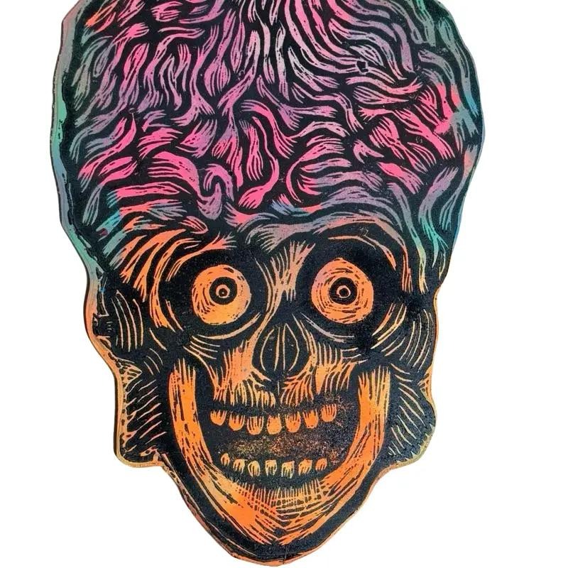 Martian Skull Woodcut Printed on Painted and Shaped Wooden Panels Decor Hand Wall T-Shirts, Hoodie, Sweatshirt