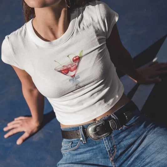 Martini Glass baby tee, Cherry martini shirt, 90s style clothing, y2k baby tee Hoodie, Sweatshirt | InkThreadWorks.com