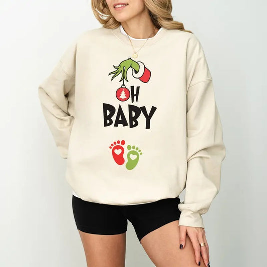 Maternity Sweater for Christmas and Baby Shower - Pregnancy Announcement Crewneck Sweatshirt - Fabric, T-Shirts, Hoodie