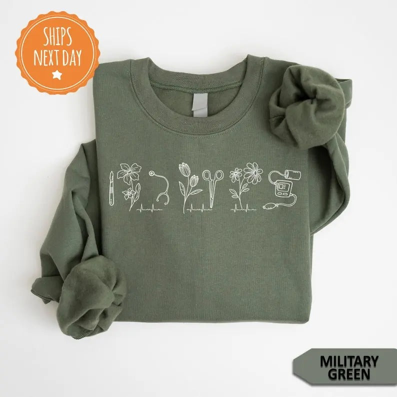 Medical Sweatshirt, Nurse Modern Crewneck - Floral Minimal Sweater - Nicu - Picu - Dr - Peds - L&D - MBU Love Fabric ...