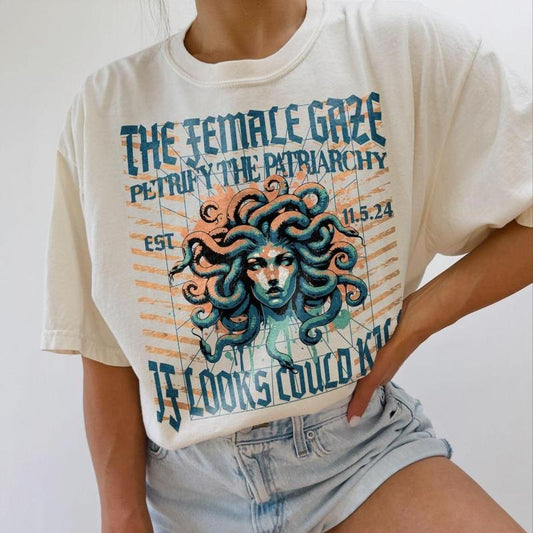Medusa shirt petrify the patriarchy feminist cotton tee oversize greek mythology literature plus size lib women's rights...