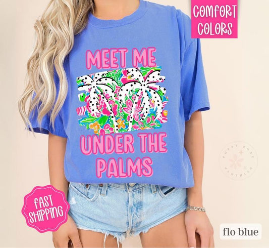 Meet Me Under The Palms Shirt Comfort Colors, Beach Floral Oversized Women's Tee, Swimsuit Cover Hoodie, Sweatshirt