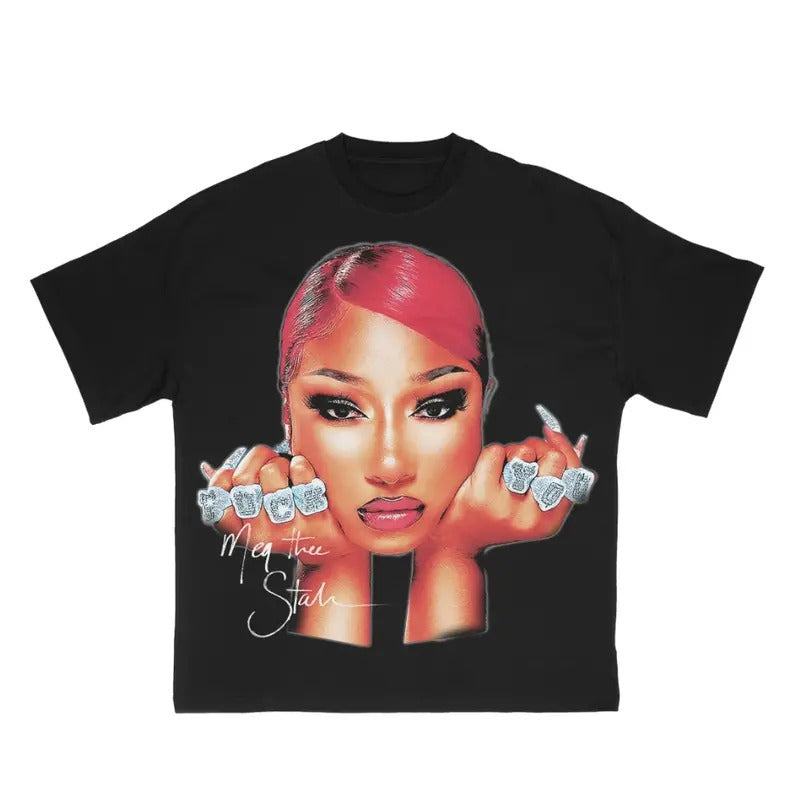 Megan Thee T-Shirt Retro Big Face Concert Music Gift Fans Rap Tee Oversized Cotton Hoodie, Sweatshirt | InkThreadWorks.com