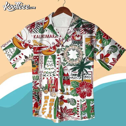 Mele Kalikimaka Christmas Tropical Santa Surf Aloha Hawaiian Shirt