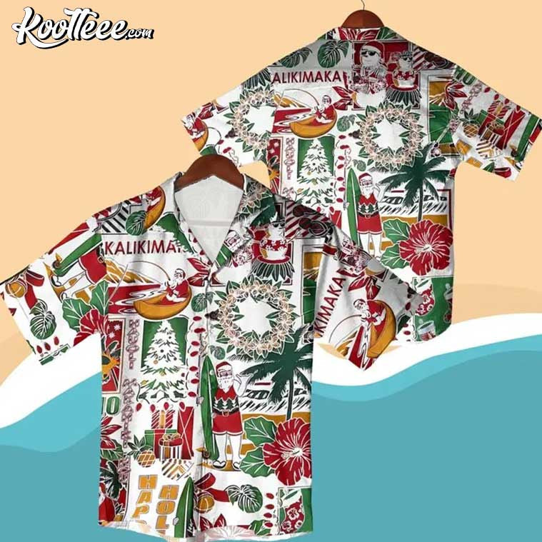 Mele Kalikimaka Christmas Tropical Santa Surf Aloha Hawaiian Shirt