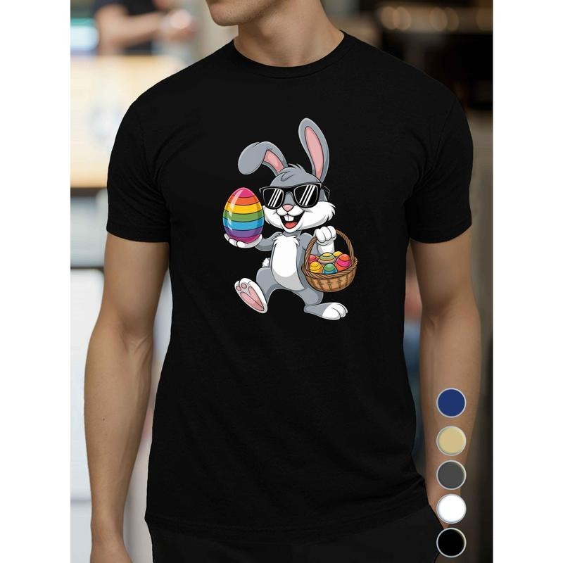 Men'S Short-Sleeve Summer T-Shirt Featuring a Cartoon Rabbit And Easter Eggs. Made in USA Hoodie, Sweatshirt
